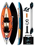 BEYOND MARINA Aufblasbares Kajak Oxford-Gewebe Kayak, 2-Personen, PVC-Innenmaterial, Komplettset mit Paddeln, Sitze, Finnen, Pumpe, Tragetasche und Reparaturset, 343x91x45cm