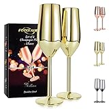 FOOLS ALIBAI champagner gläser moet champagner Sektgläser Edelstahl 200 ml goldene gläser,weingläser 2er set unzerbrechlich, Mimosa für Partys und Jahrestag,martini Edelstahl sektgläser hochzeit