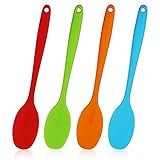 Silikonlöffel, 27,9 cm, hitzebeständig, Backlöffel, Servierlöffel, Silikon-Kochutensilien, einteiliges Design, Silikonlöffel für Küche, Kochen, Rühren (27,7 cm lang), 4 Stück
