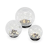 Esotec Solar Leuchtkugelset Golden Balls, 3er Set, Echtglas Crackle Bruchglas, LED-Leuchtkugel, Geschenk, Akku, Kugelleuchte, Solarleuchte, Gartenkugel, Solarkugel, wetterfest IP44, outdoor, 102088
