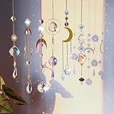 KINGARDEN 6 Stück Sonnenfänger Kristall Fenster Windspiel Weihnachten Glas Prisma Mond Sonne Reifen Regenbogen Lichtfangornamente Kristalle Deko Anhänger Kristallglaskugel Garten Zuhause Büro