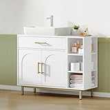 Hzuaneri Waschbeckenschrank, Badezimmerschrank, 1 Schublade 2 Schranktüren, Offenes Fach mit 3 Ebenen, Verstellbare Ablage, Weiß, 30 x 80 x 64cm BC28813G