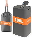 YOUDENOVA 100L Pfandflaschen Sammelbehälter mit Geruchsdicht &Deckel, Mülleimer Küche, Flaschensammler Leergut & Altglas Aufbewahrung, Recycling Bbehälter Müllsackständer für Abstellraum, Grau