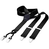 DonDon Hosenträger Herren breit 3,5 cm mit 4 Hosenträger Clips extra stark in Y-Form – elastisch und längenverstellbar, Schwarz
