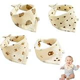 AOEVUIR 4 Pcs Baby Lätzchen Muslin Dreieckstuch Halstuch Spucktücher Musselin Mulltücher für Zahnen und Sabbern
