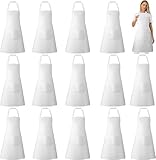 Tczecoo 18 Stück Küchenschürze, Schürzen mit 2 Taschen, Latzschürze für Küche Grill Malerei Produktion, Kochschürze Weiß für Männer und Damen,60 x 70 cm
