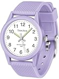 SOCICO Kinder Analog Uhren für Mädchen Jungen mit weichen Band Lernen Zeit 50M wasserdicht Kinderuhr leicht zu lesen für Alter 4-12 Kinder Geschenk (Lila)