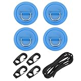 PATIKIL D-Ring-Aufnäher, 4 Stück, Edelstahl, D-Ring, PVC, ohne Klebstoff, inklusive 2,5 m elastischen Schnüren und Haken für aufblasbares Boot, Paddelboard, Kanu, Surfbrett, Blau