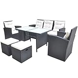Willood 6-TLG. Garten-Essgruppe mit Auflagen Poly Rattan Schwarz Gartenmöbel Set Terassenmöbel außen Rattan wetterfest Gartengarnitur Set Sitzgarnitur Sitzgruppe