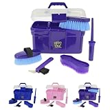 RL24 - Kinder Putzbox für Pferde Hippo-Tonic | Putzkasten mit Hufkratzer, Hufpinsel, Kardätsche & Pferdebürsten | Putzkiste in Violett | Putzkoffer für Pferde | Pferdepflege Set 5-teilig