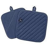BONTHEE Topflappen Baumwolle Topfuntersetzer Anti-rutsch Topflappen zum Kochen Backen Küchenzubehör - 2er Set - Blau 20 x 20 cm