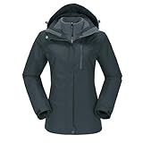 OutPro Skijacke Damen 3 in 1 Winterjacke Wasserdicht Winddicht Funktionsjacke Winterjacke Herausnehmbare Fleece Innenschicht Outdoor Wandern，grau S