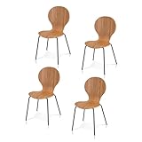 KHG 4er Set Stapelstühle Esszimmerstuhl Stuhl aus Schichtholz mit Eiche-Dekor - Sitzhöhe 45 cm, Stuhlbeine aus Metall - stapelbar für Küche Gastronomie Büro
