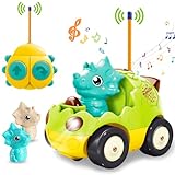 Pup Go Kleinkind Dinosaurier RC Cartoon Auto mit Musik und Lichtern, 2 austauschbare Puppen, Erste Ferngesteuerte Auto für Jungen und Mädchen, 18 Monate Geburtstag Weihnachten