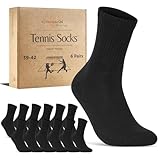 6 Paar Tennissocken Herren 43-46 Schwarz Sportsocken Atmungsaktiv Herrensocken Baumwolle Retro Crew Socken (Schwarz 43-46)
