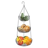 Accmuzzy 3-Etagen Obstkorb Hängend,Metall Schwarz Hängender Obstkorb mit Haken,Verstellbarer Hängekorb für Küche,Ideal zur Aufbewahrung von Obst,Gemüse,Brot und Lebensmitteln