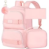 Laptop-Rucksack, 40,6 cm (16 Zoll), Schultasche, College-Büchertasche für Teenager, Mädchen, Frauen, Studenten, wasserabweisende Rucksäcke mit Lunchtaschen-Set (Rosa), Klassisches Pink, 17 Inches,