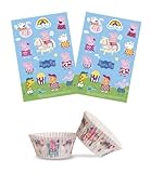 Dekozauber24 Peppa Wutz Set 24x Essbare Muffinaufleger + 25x Muffinschalen - vegetarische Tortendeko für den Kindergeburtstag - Deko Muffins Peppa Pig