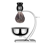 ERAVOR Luxus-Nassrasierset, Rasierpinsel aus synthetischem Dachshaar, magnetischer Rasierständer aus Edelstahl, Rasierschale aus Edelstahl, Vatertagsgeschenk für Ehemann und Vater