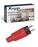 Kopp Schutzkontakt-Vollgummistecker in rot - Bruchfester IP44-Stecker aus Vollgummi mit Knickschutz - VDE-geprüft - Schutzkontakt 16A / 250V~ - Für Profi- & Heim-Einsatz