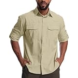 Yenwits Outdoor Hemd Herren Langarm Safari Hemd UV Schutz UPF 50+ Funktionshemd Atmungsaktiv Schnelltrocknend Freizeithemd für Wandern Angeln Trekkin（N5051，Khaki1，XL）