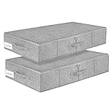 TAHAVICE 2 Stück Unterbett Aufbewahrungsbox, Unterbettkommode mit Deckel, Unterbett Aufbewahrung mit Reißverschluss und Griff, Bettkasten Aufbewahrung für Kissen Kleidung Decken Bettdecken, Grau