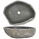 vidaXL Waschbecken Flussstein Naturstein Aufsatzwaschbecken Waschschale Waschtisch Handwaschbecken Bad Waschplatz Badezimmer Oval 45-53cm