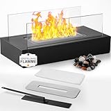 Tischkamin [3h Brenndauer] | Tischfeuer Outdoor & Tischfeuer Indoor | Bio Ethanol Kamin mit Verstellbare Flamme & Abnehmbarem Sicherheitsglas | Bioethanol Tischkamin Balkon Deko