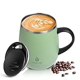 Ideus Kaffeebecher 470 ml (16 oz), doppelwandige vakuumisolierte Kaffee- und Teetasse aus Edelstahl mit rutschfestem Griff und Schiebemoduldeckel und großem Volumen (Grasgrün)