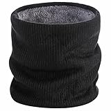 BARFULKER Winter Halsschlauch Herren Damen Warm Gefüttert Strickschal - Schlauchschal Halswärmer Gesichtsschal Fleece Loop Schal Winddichte Gesichtsmaske,Schwarz
