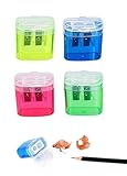 Anspitzer mit Behälter 4 Stück, Spitzer mit Dose, doppellochdesign Deckel Kinder, Handheld Anspitzer, Bleistiftspitzer, Pencil Sharpener, Dosenspitzer für Schule Büro