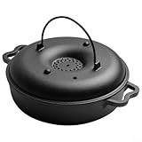 Pumixiy Runder Gusseisen-Bräter mit Deckel - Ofenbräter für gebackene Süßkartoffel, Outdoor-Camping-Kochgeschirr, gleichmäßige Wärmeverteilung Grill Gemüsepfanne