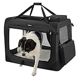 Feandrea Hundebox faltbar, Transportbox Hund, XL, Hundetasche, Oxford-Gewebe, Netzstoff, atmungsaktiv tragbar transportabel, Metallrahmen, mit Griffen, Taschen, 81 x 58 x 58 cm, schwarz PDC80H
