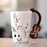 Keramik Kaffeetasse mit Geige Henkel, Musik Note Bedruckt Teetasse Geschenk Tasse Keramiktasse Kaffeebecher Für Musiklieber Musik Geschenk, 250ml (Geige)
