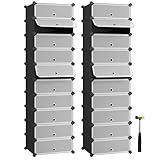 SONGMICS Schuhregal mit 10 Ebenen, 2er Set, Steckregal, Regalsystem, Schuh-Organizer, DIY-Regal, mit Tür, aus PP-Kunststoff, schwarz LPC010B02
