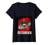 Damen Österreich Fan Shirt Trikot Austria Herren Damen Geschenk T-Shirt mit V-Ausschnitt
