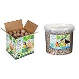 Dehner Natura Wildvogelfutter, Meisenknödel, Bio-Netz, im Karton, 100 Stück (10 kg) & Natura Wildvogelfutter, Streufutter im Eimer, 3 kg