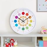 Warmiehomy Kinder Wanduhr Regenbogen Uhr Wand Groß 30cm Bunt Zahlen, Moderne Wanduhr ohne Tickgeräusche, lautlose Lernuhr, Geräuschlose Küchenuhren fürs Kinderzimmer Wohnzimmer Schlafzimmer Weiß