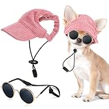 Jadive Hunde Sonnenhut mit Ohrlöchern Katze Hunde Sonnenbrille mit Rutschfestem Silikonband Verstellbarer Haustier Baseballmütze Strandhut Sommer Sonnenschutz Hut für Welpen Foto-Requisiten(Klein)