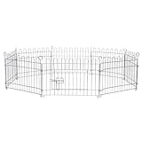 lionto Freigehege für Kaninchen aus robustem Metall, 59x38 cm, erweiterbares Outdoor Gehege für Kleintiere mit Erdspießen, inkl. Tür mit Verriegelung & Schutznetz, witterungsbeständig, 8 Elemente