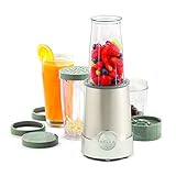 BELLA Raketenmixer in persönlicher Größe, ideal für Smoothies, Shakes und gesunde Getränke, leicht zu mahlen, Basis mit 285-W-Motor, 12-teiliges Mixer-Set, Edelstahl