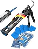 STONE REEF 9” Kartuschenpistole Set [inkl. 5 Fugenglätter] – Profi Kartuschenpresse für Silikone– Robuste Metall Kartuschenpistole - Auspresspistole für präzises und einfaches Arbeiten