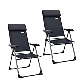 Casaria Gartenstühle 2er Set Klappbar 7-Fach Verstellbar Alu mit hoher Rückenlehne Liegefunktion Faltbar Balkon Campingstuhl Klappstuhl Hochlehner