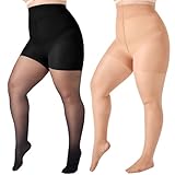 WiliW Bauchweg Strumpfhosen Damen Große Größen Shape Feinstrumpfhose Damen Kompressionsstrumpfhose Hoch taillierte stützstrumpfhosen 2 Paar