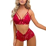 Satohom Weihnachten Damen Sexy Dessous-Set mit Floral, 2-Teil BH + String Tanga, Spitze Push-UpTräger-BH und Höschen-Set Unterwäsche, Florale Spitze Nachtwäsche Babydoll S-XL