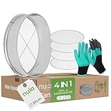 NUIA 4 in 1 XXL Gartensieb Set ⌀37 cm - Kompostsieb aus Edelstahl - 4x austauschbare Siebeinsätze - Set mit Gartenhandschuhen und Gartenschaufel - Edelstahl Sieb für Erde, Saatgut, Kompost