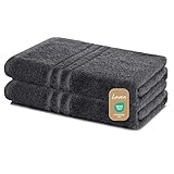 Lavea 2er Set Duschtuch 70x140 cm, Frottierserie Elena - Premium Dusch-Handtuch Set/Badetücher Set - weich & saugfähig 100% Baumwolle - Anthrazit