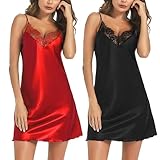 Marvmys Damen Satin Negligee Sexy Babydoll Nachthemd Sommer Spitzen V-Ausschnitt Verstellbare Schultergurte