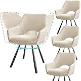 JIJIAN 4er Set Esszimmerstuhl Drehbar mit Armlehne, Drehbar 180°, Küchenstuhl, Moderner Polsterstuhl mit Stoffrückenlehne für Küche, Esszimmer, Schlafzimmer, Beige