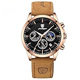 Poedagar Sportliche klassische Herren-Quarzuhr, wasserdicht, Chronograph, leuchtendes Datum, modische Herrenarmbanduhr, Business-Leder, Herrenuhren, Roségold Schwarz